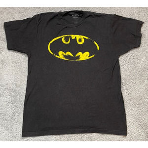 Batman Tee T-Shirt Mens Large Black Yellow Batman Logo 90s DC Comics Vintage